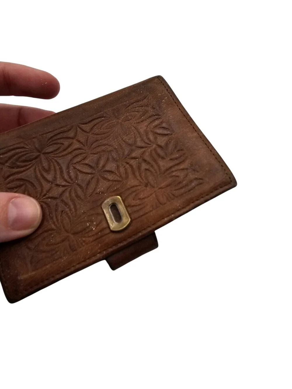 Vintage Princess Gardner Genuine Cowhide Leather Bi Fold Wallet Brown Embossed
